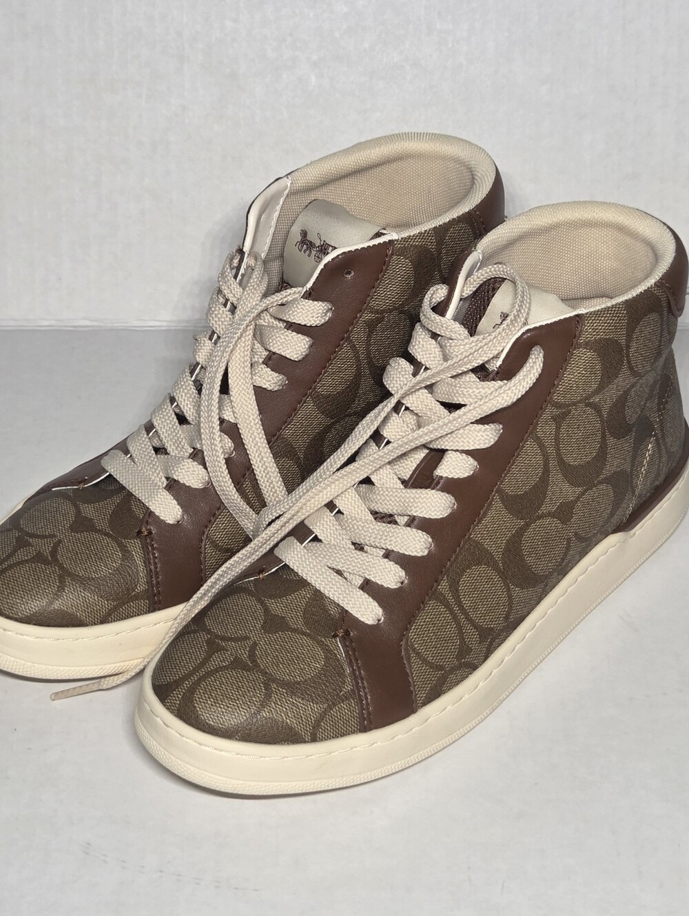 Coach Signature High Top Sneakers in Brown & Cream